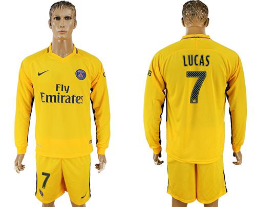 Paris Saint-Germain #7 Lucas Away Long Sleeves Soccer Club Jersey - Click Image to Close